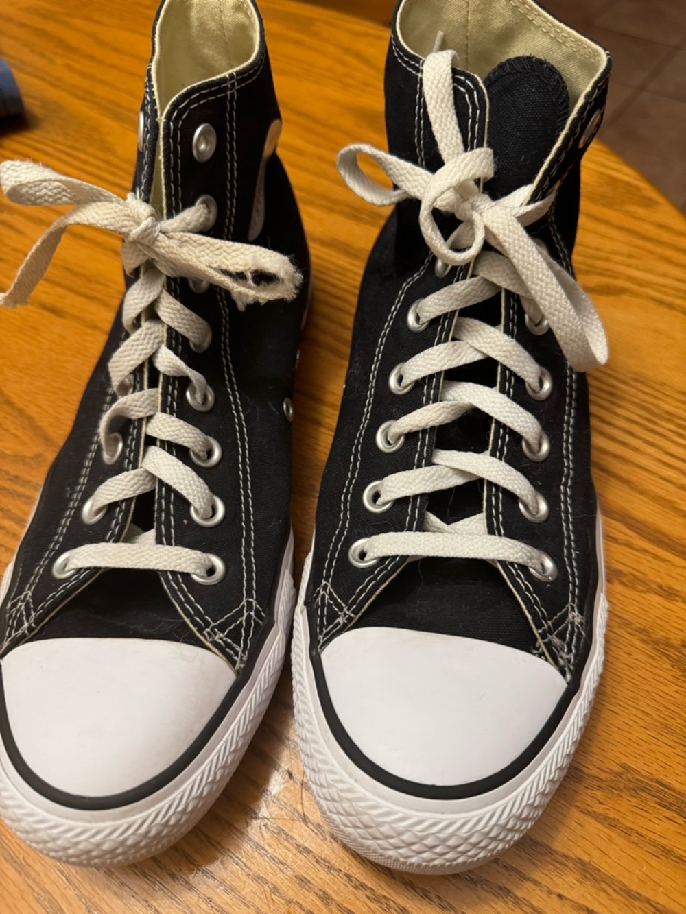 Black High-Top Canvas Sneakers with White Toe Cap. Mens 8